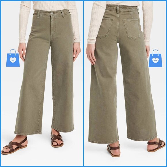 Size 16 - Womens High-Rise Sailor Wide Leg Ankle Jeans - UniThread - Olive Green - Picture 1 of 8